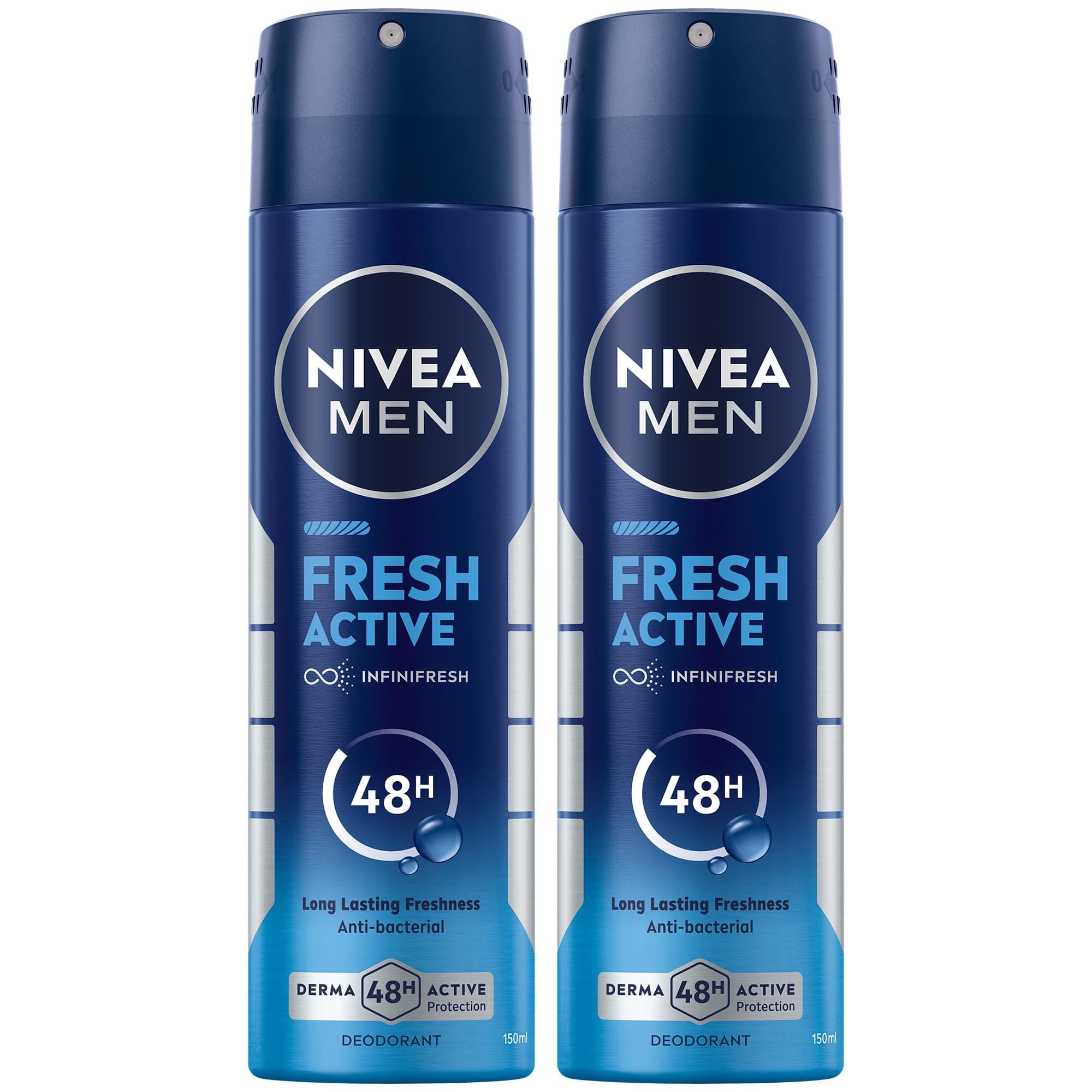 NIVEA MEN Antibacterial Deodorant Spray for Men, Fresh Active, 48H Active Protection, with Infini Fresh Formula, Long-Lasting Freshness, 2x150ml, Dual Pack on Amazon.ae - Price Tracker