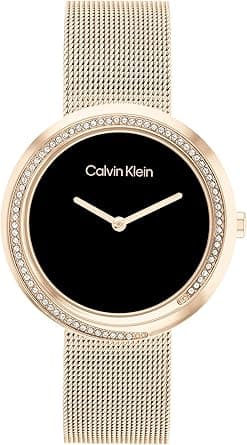 Calvin Klein Women's Quartz Ionic Plated Carnation Gold Steel Case and Mesh Bracelet Watch, Color: Carnation Gold (Model: 25200151), Carnation Gold on Amazon.ae - Price Tracker