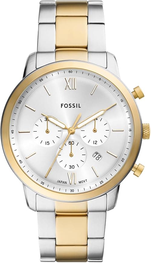 Fossil Men's Neutra Quartz Stainless Steel and Leather Chronograph Watch, Gold/Silver, 44 MM, Modern on Amazon.ae - Price Tracker