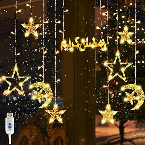 Ramadan Lights,Star Moon Decorative Lights for Home Decorations, Warm White Curtain Ramadan Decorative lights (style4) on Amazon.ae - Price Tracker