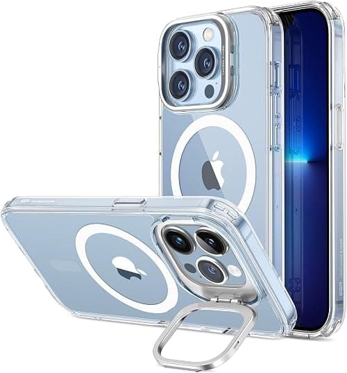 ESR for iPhone 13 Pro Max Case Compatible with MagSafe, Supports Magnetic Wireless Charging, Built-in Camera Ring Stand, Scratch-Resistant Back, Classic Kickstand Cover for iPhone 13 Pro Max, Clear on Amazon.ae - Price Tracker