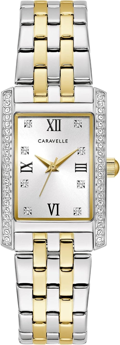 Caravelle by Bulova Ladies' Classic Crystal 3-Hand Quartz Watch, Roman Numeral Markers, Rectangle Case, Curved Mineral Crystal on Amazon.ae - Price Tracker