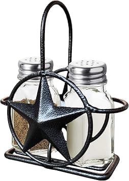 Black Rustic Texas Star Salt and Pepper Holder - Country Farmhouse Iron Metal Primitive Kitchen Countertop Holders, Western Style Caddy for Shakers, Table Counter Decor (Salt & Pepper Shaker Holder) on Amazon.ae - Price Tracker