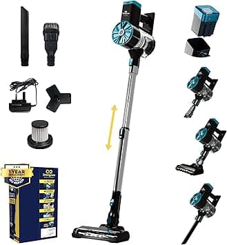 Strongcore Clean Cordless Vacuum Cleaner for Home, Rechargeable Battery, Self-Standing, LED Lights, Multi-Tool Attachments, High-Efficiency Cyclonic HEPA Filtration, Adjustable Handle, Dark Grey - Amazon.ae Price Tracker