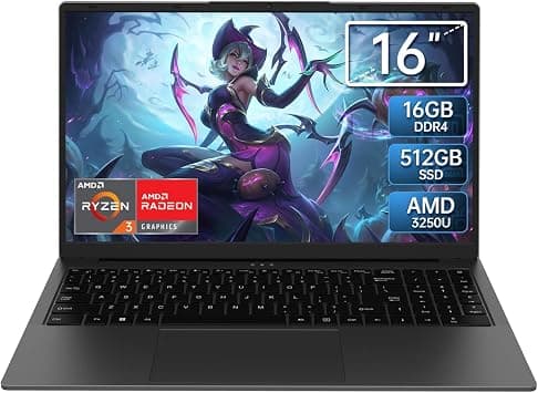 16 Inch Laptop Computer - AMD Ryzen 3 3250U Processor (2C/4T,2.6-3.5GHz), 1920×1200 FHD IPS Display, 16GB RAM 512GB SSD, 1MP Webcam, Fingerprint, Backlit Keyboard, Laptops for Business Student, Gray على Amazon.ae - متتبع الأسعار