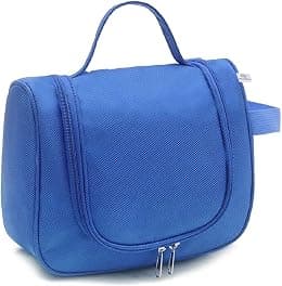 Blue Hanging Travel Toiletry Bag, Compact Shaving Kit and Cosmetic Organizer for Men and Women, Waterproof Canvas with Easy-Clean Lining - Best Deal Finder