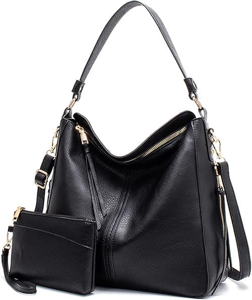 Hobo Bags for Women Handbags Purse Ladies Boho Shoulder Bag Large Crossbody Purses Designer Vegan Leather Black with Wallet on Amazon.ae - Price Tracker