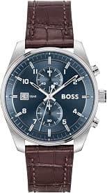 BOSS SKYTRAVELLER MENS BLUE DIAL BROWN CROC LEATHER WATCH - 1514194 - Best Deal Finder