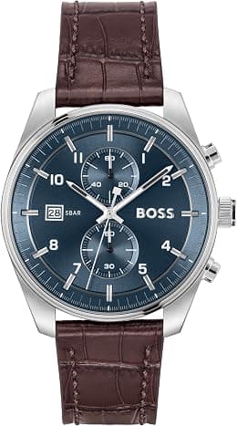 BOSS SKYTRAVELLER MENS BLUE DIAL BROWN CROC LEATHER WATCH - 1514194 - Best Deal Finder