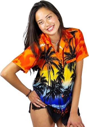 V.H.O. Funky Hawaiian Blouse Shirt Casual Men Front Pocket Button Down Very Loud Shortsleeve Unisex Beach Multi Colors, Beach Orange, M on Amazon.ae - Price Tracker