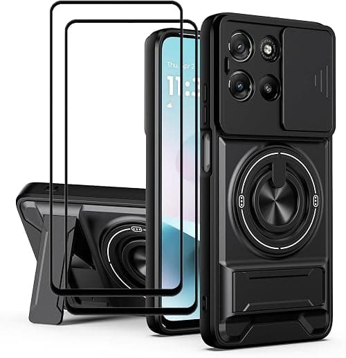 for Motorola Moto G67 5G / Moto G77 5G Case with Slide Camera Cover and Stand Kickstand Ring with Tempered Glass Screen Protector [2 pieces],Military Grade Shockproof Protective Cover, Black on Amazon.ae - Price Tracker