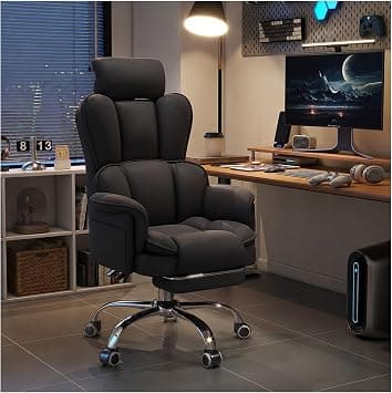 Ergonomic Office Chair with Footrest Executive Desk Chair Big and Tall Gaming Chair PU Leather Computer Chair with Swivel Wheels for Home Office Bedroom Study (Black) on Amazon.ae - Price Tracker