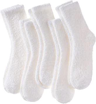 Fuzzy Socks for Women Cozy Fluffy Winter Warm Slipper Socks Microfiber Soft Home Sleeping Socks, 5 Pairs, White على Amazon.ae - متتبع الأسعار