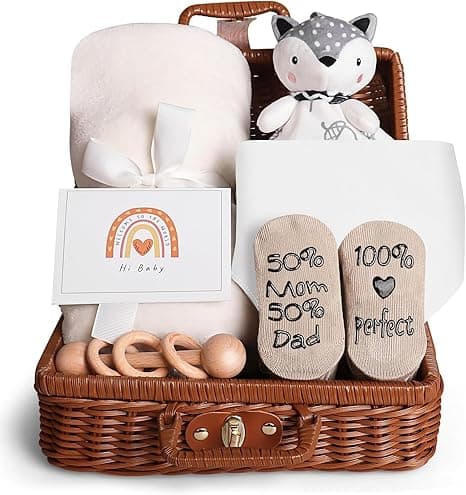 Nnewvante Baby Gift Basket, Newborn Gift Set with Baby Baby Rattle, Newborn Baby Gift Set, Newborn Baby Gifts, Medium Baby Gift Basket Kit for Expecting Moms(WHITE) on Amazon.ae - Price Tracker