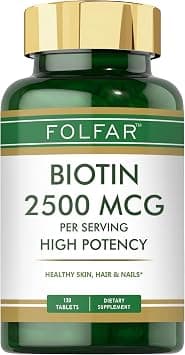 Folfar Biotin 2500mcg - 120 Tablets | High Potency for Hair Growth, Stronger Nails & Radiant Skin | Supports Energy & Collagen Production for Youthful Appearance | Metabolism & Cellular Health on Amazon.ae - Price Tracker
