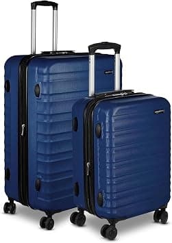 Amazon Basics 2-piece set Hardside spinner Luggage- 21/30 inch (55/78 cm), Material: ABS, Navy blue - Best Deal Finder