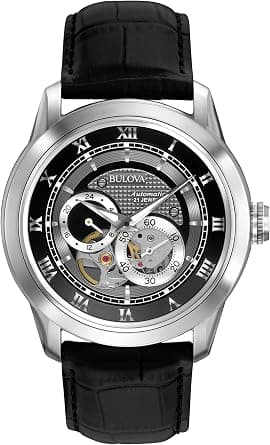 Bulova Men's Classic Sutton 4-Hand Automatic Watch, 24-Hour Sub Dial, Open Aperture, Self-Winding, Exhibition Caseback, Double Curved Mineral Crystal, Luminous Hands, 42mm على Amazon.ae - متتبع الأسعار