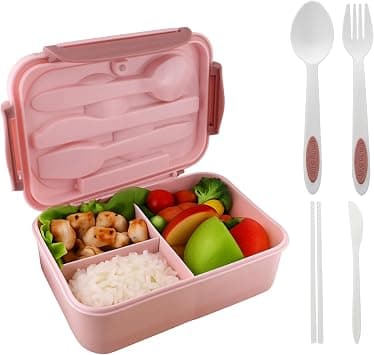 Bento Lunch Box for Adults and Kids – 1200ML Leakproof 3-Compartment Lunchbox with Spoon & Fork – BPA-Free, Microwave Safe, Durable Food Container Bento Box (Pink) on Amazon.ae - Price Tracker