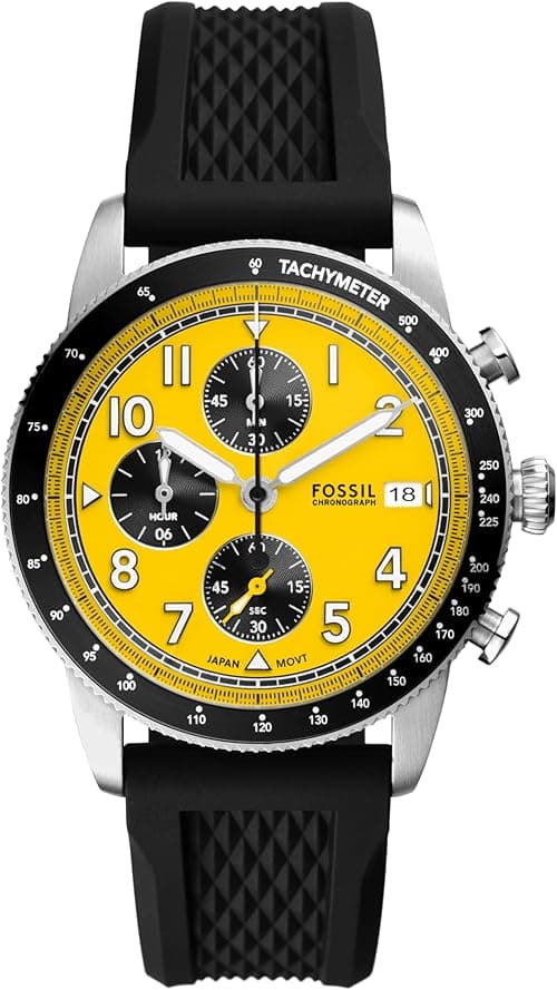 Fossil Men's Sport Tourer Quartz Stainless Steel Chronograph Watch, Color: Black Silicone (Model: FS6044) on Amazon.ae - Price Tracker