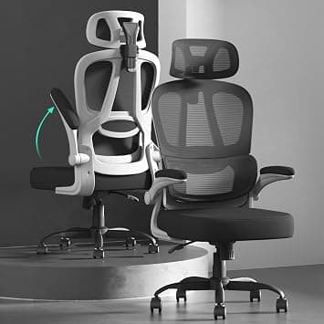 Computer Chair, Mesh Office Chair for Home, Ergonomic Chair with Flip-Up Armrests & Headrest, Height Adjustable Swivel PC Office Chair for Teens and Adults, Comfy,150KG, Black-White على Amazon.ae - متتبع الأسعار