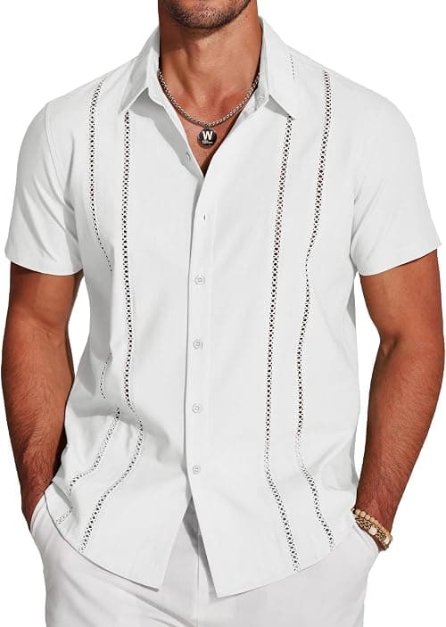 COOFANDY Men's Shirt Short Sleeve Button Down Shirts Casual Summer Beach Linen Shirts on Amazon.ae - Price Tracker