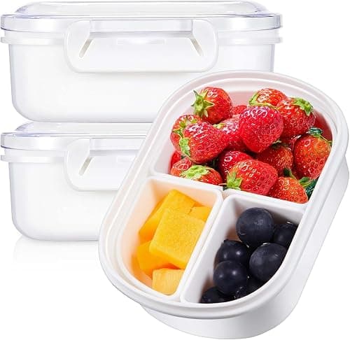 2 Pack Snack Containers with Lids, 3 Compartment Food Storage Containers, Reusable Mini Bento Lunch Box for Kids, Divided Snack Tray for Fruit, Candy, Cookies, Salad and Dip على Amazon.ae - متتبع الأسعار