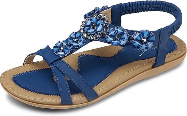 SHIBEVER Women Sandals Summer Boho Casual Flat Ankle T-Strap Thong Elastic Comfortable Flip Flops Beach Shoes Sandal on Amazon.ae - Price Tracker