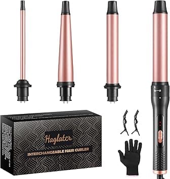 Curling Wand 4 in 1, Hair Curler Ceramic Curling Iron Set with 4 Interchangeable Barrels for Long Thick Thin Hair, Hair Styling Tools with Glove on Amazon.ae - Price Tracker