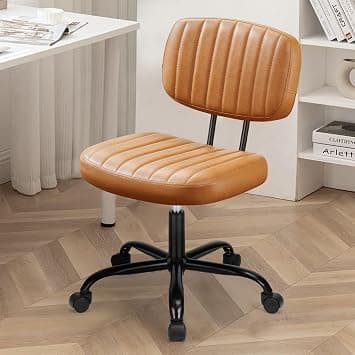 DUMOS Small Office Desk Chair - Armless PU Leather with Comfy Lumbar Support, Height Adjustable Rolling Swivel Task for No Arms, for Adult, Student, Bedroom, Home, Vanity, Brown on Amazon.ae - Price Tracker