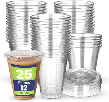 SNH 25 Pieces 12Oz Juice Cup With Lid Clear Strong Disposable Cups - Ideal for iced coffee, smoothies, Bubble Boba tea, milkshakes, frozen cocktails, water, sodas, juices, snacks, dessert & more. on Amazon.ae - Price Tracker