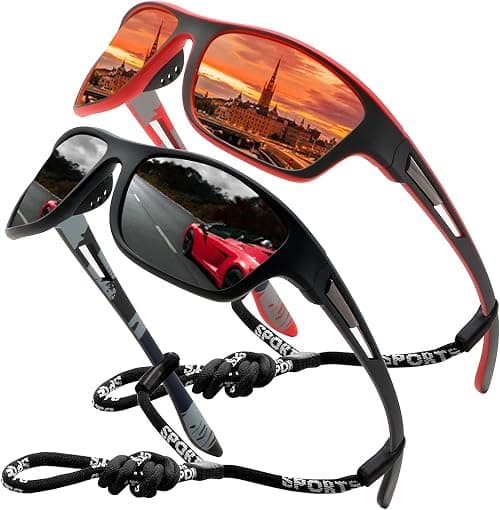 Sports Sun Glas for Men Polarized Driving Fishing Running Wrap Around Sunglasses Night Vision Glasses Goggles with Glasses rope Strap UV Protection على Amazon.ae - متتبع الأسعار
