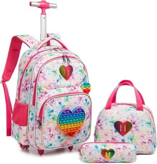 School Kids Rolling Backpack for Girls with Wheels Trolley Wheeled Backpack على Amazon.ae - متتبع الأسعار