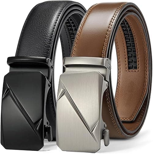 Ratchet Leather Belt For Men 2 Pack Dress and Casual with Adjustable Buckle, Trim to Fit on Amazon.ae - Price Tracker