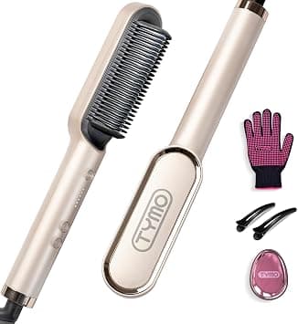TYMO Hair Straightener Brush, Hair Iron with Built-in Comb. Tourmaline Ceramic Coating. Fast Heating & 5 Temp Settings. Hair Straightener Brush That Salon Styling at Home.(Gold) - Best Deal Finder