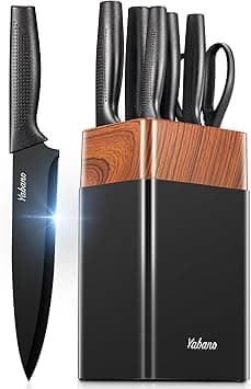 Yabano 7-Piece Knife Set with Black Plastic Knife Block and Integrated Sharpener on Amazon.ae - Price Tracker