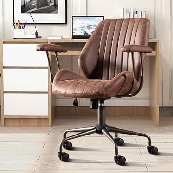 ovios Executive Ergonomic Office Chair, Mid Back Comfy Faux Suede Leather Computer Chairs, Mid-Century Modern Swivel Rolling Task Armchair, Dark Brown على Amazon.ae - متتبع الأسعار
