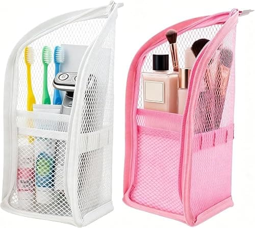 2 Pcs Standing Toiletry Bag, Waterproof Travel Organizer, Upright Makeup Pouch with Zipper Case, Foldable Cosmetic Storage for Women Men, Gym, Business Trip, Family Travel on Amazon - Best Deal Finder