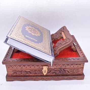 Wooden Quran Box with Rehal Stand & Holy Quran Book (Arabic) | Handmade Foldable Quran Holder | Perfect Ramadan Gift Box | Home Decor & Reading Aid on Amazon - Best Deal Finder