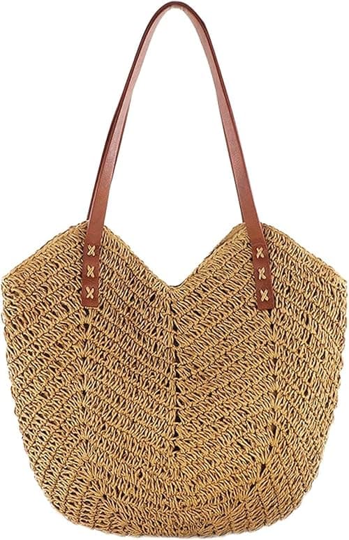 Large Capacity Straw Handbag, Hand Woven Shoulder Bag Hollow Tote for Women Summer Travel Beach Bag على Amazon.ae - متتبع الأسعار
