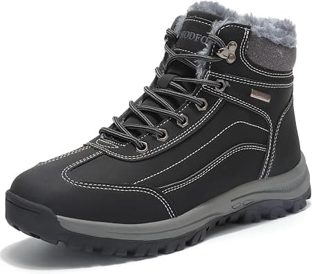 SKDOIUL Mens Winter Snow Boots Leather Ankle Walking Shoes with Warm Fur على Amazon.ae - متتبع الأسعار