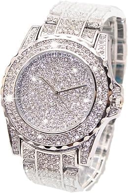 Luxury Women Watch Bling Bling Fashion Jewelry Crystal Diamond Rhinestone Ladies Watches Steel Band Round Dial Analog Clock Classic Quartz Female Charm Bracelet Dress Wristwatches - Best Deal Finder