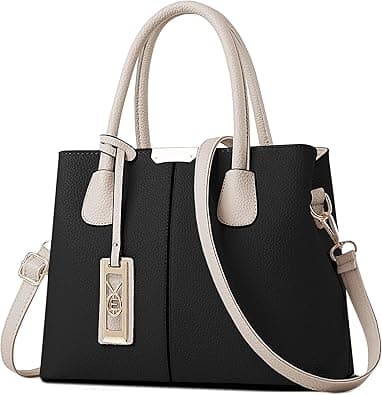 Purses and Handbags for Women Shoulder Tote Bags Top Handle Satchel C Black Beige, M on Amazon.ae - Price Tracker