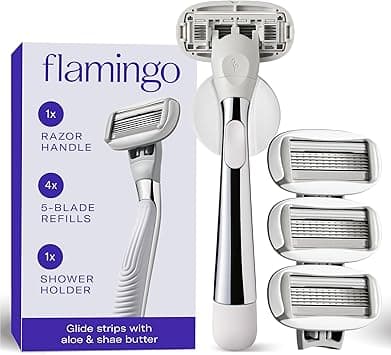 Flamingo 1 Women's Razor Handle (Chrome), 4 Razor Five-Blade Refills and 1 Shower Holder on Amazon.ae - Price Tracker
