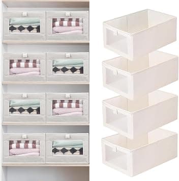 4 Pack Closet Organizers & Storage, Linen Storage Bins Baskets, Foldable Clothes Storage Organizers with Clear Window for Home Dorm Storage and Organization - متتبع أسعار Amazon.sa