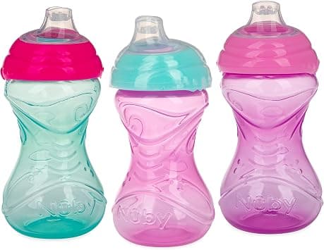 Nuby 3 Piece No-Spill Easy Grip Cup with Soft Flex Spout, Clik It Lock Feature, Girl, 10 Ounce on Amazon.ae - Price Tracker
