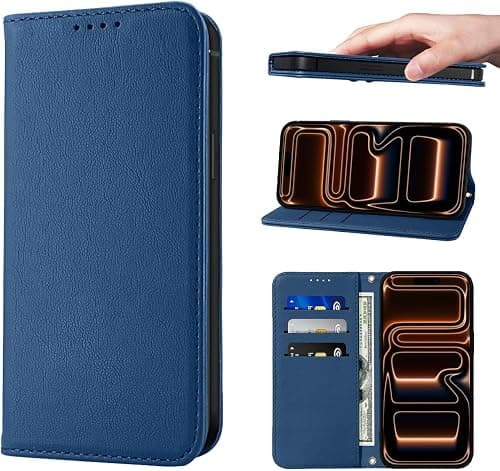 Wallet Case for iPhone 17 Pro Phone Cases Premium Leather PU Flip Cover Magnetic Shockproof Closure Book Design with Kickstand Feature & Card Slots iPhone 17 Pro(6.1") Case - Blue على Amazon.ae - متتبع الأسعار