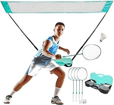 HIKKY Outdoor Badminton Net Stand,Portable Badminton Net Set with Storage Base with 4 Racket, 4 Shuttlecocks, Portable Storage Box for Backyards, Outdoor Games على Amazon.ae - متتبع الأسعار