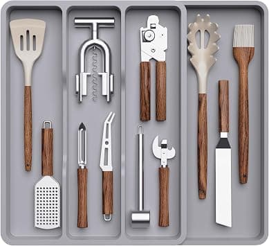 Lifewit Utensil Organizer for Kitchen Drawer, Expandable Cooking Silverware Tray, Adjustable Cutlery Flatware Holder, Plastic Spatula Tools Storage Divider, 17.3 x 15.8", Gray on Amazon.ae - Price Tracker