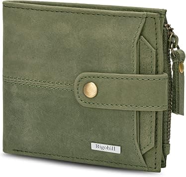 Rigohill Doger Olive Green Leather Wallet For Men, 2 Card Slot | RFID Wallet - Best Deal Finder