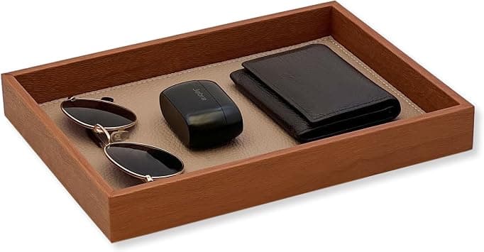 LEART Valet Tray for Men & Women – Leather Tray Organizer | Bedside, Nightstand, Office Desk Organizer Tray | Catchall Tray (Wooden Chestnut) على Amazon.ae - متتبع الأسعار